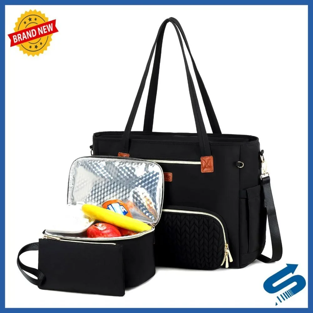 Large Capacity Laptop Tote Bag with Insulated Lunch Compartment Work Commute